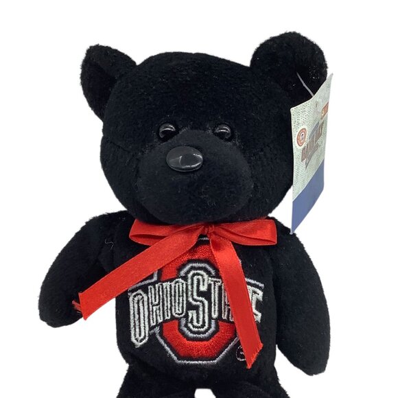 NCAA The Ohio State Buckeyes Black Plush Stuffed Animal Bear Red Bow 9” NEW - Picture 2 of 6